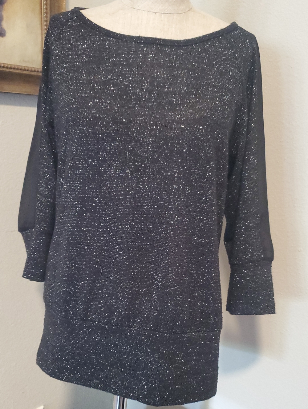 by & by Black Metallic Knit Top,Size L
